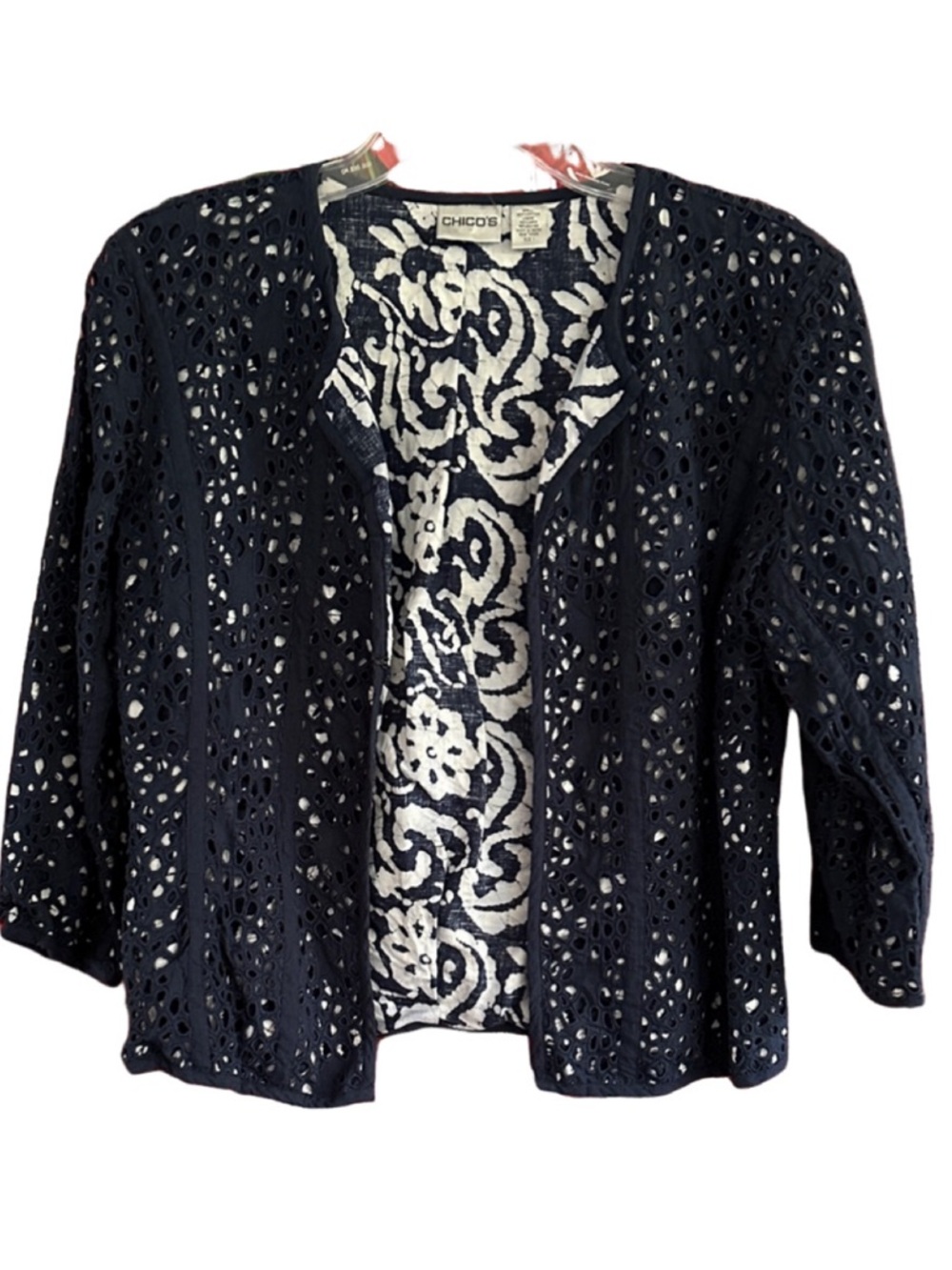 Chico's Navy Blue Eyelet Jacket